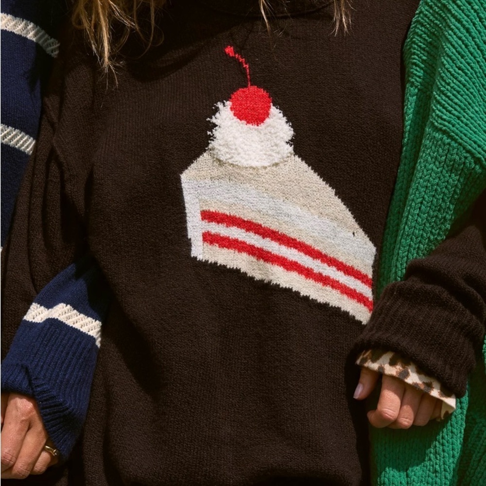 Aerie Black Sweater with Cake Design XL